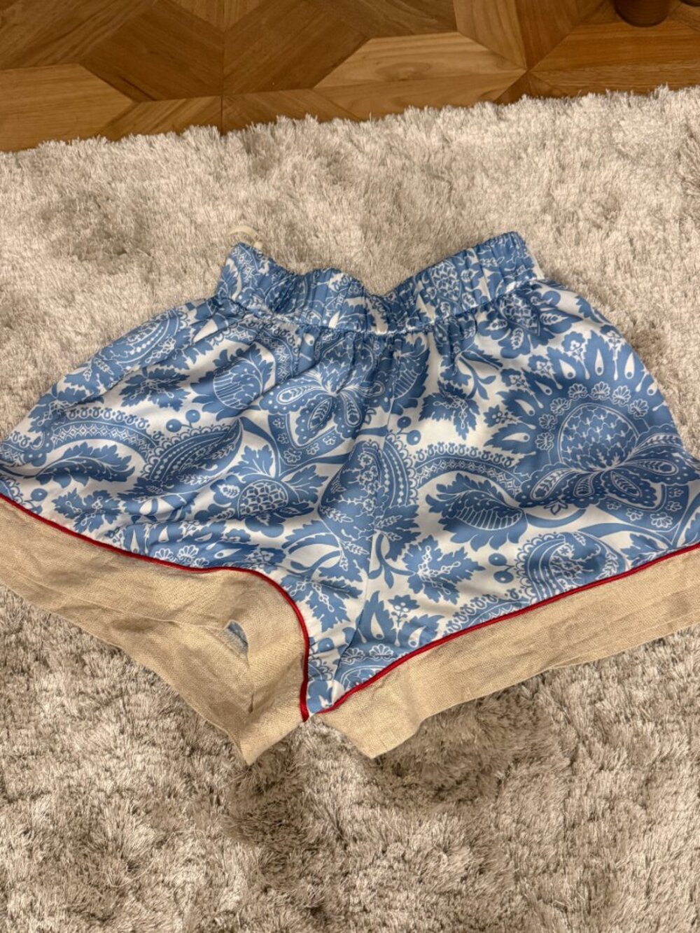 NEMA Resort Wear Blue Paisley Ruffle Shorts | Size Small